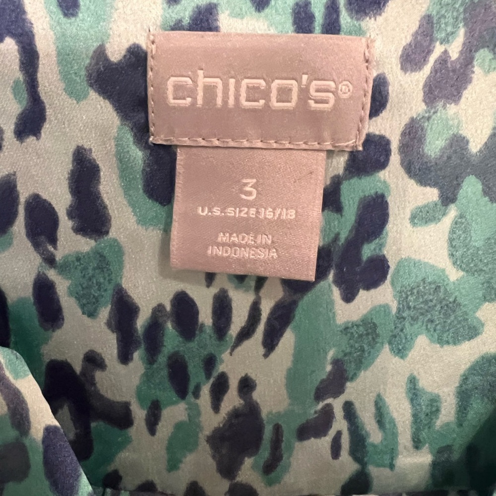 Chico's Teal and Navy Patterned Top